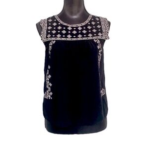 Buttons Boho Embroidered Sleeveless Blouse Top Size Small